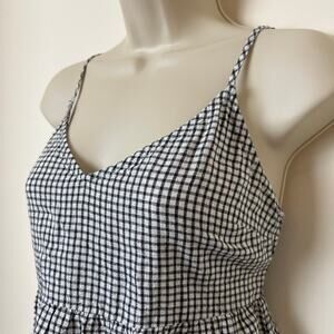 Abercrombie & Fitch V Neck Gingham Peplum Tank Top Blouse XS Black White